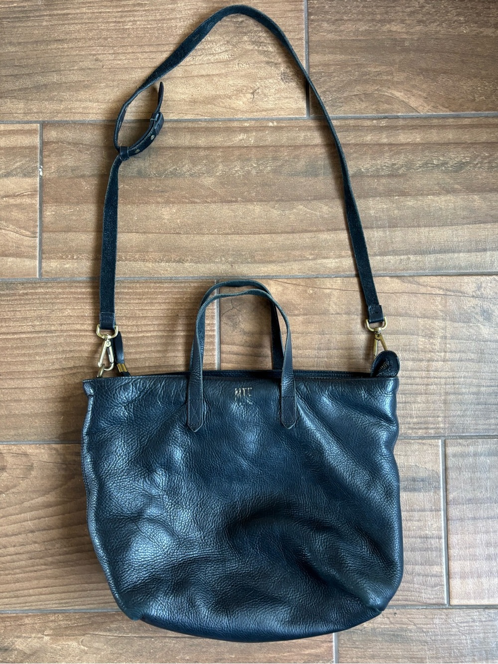 Madewell Zip-Top Transport Tote Black Leather Crossbody Shoulder Bag Monogram